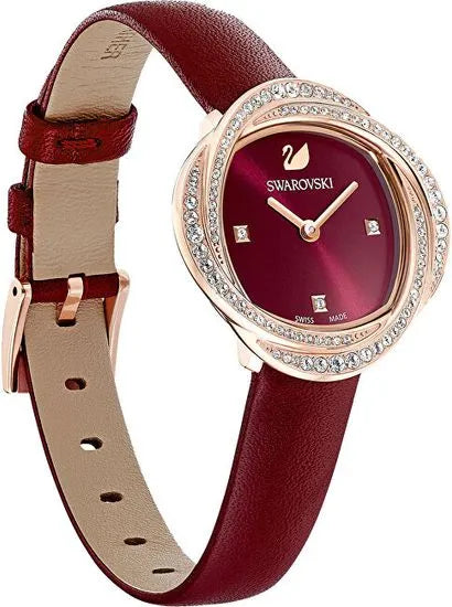 Swarovski Crystal Flower Red Dial Red Leather Strap Watch for Women - 5552780 Buy Now By Swarovski