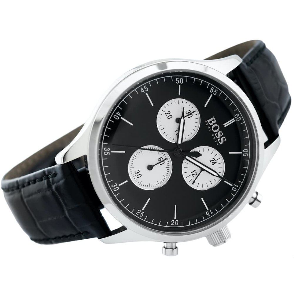Hugo Boss Companion Black Dial Black Leather Strap Watch for Men - 1513543 Buy Now By Hugo Boss