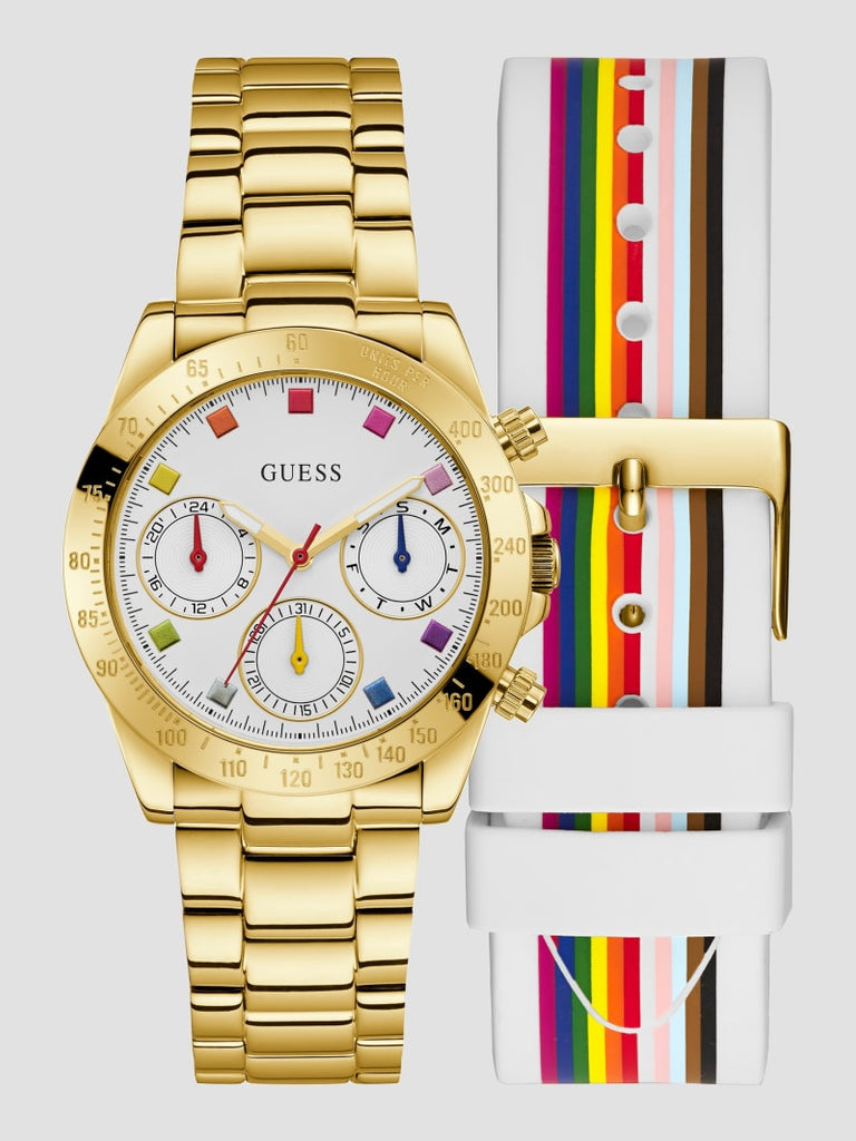 Guess Exclusive Multi Color White Dial Gold Steel Strap Watch for Women - GW0457L1 Buy Now By Guess