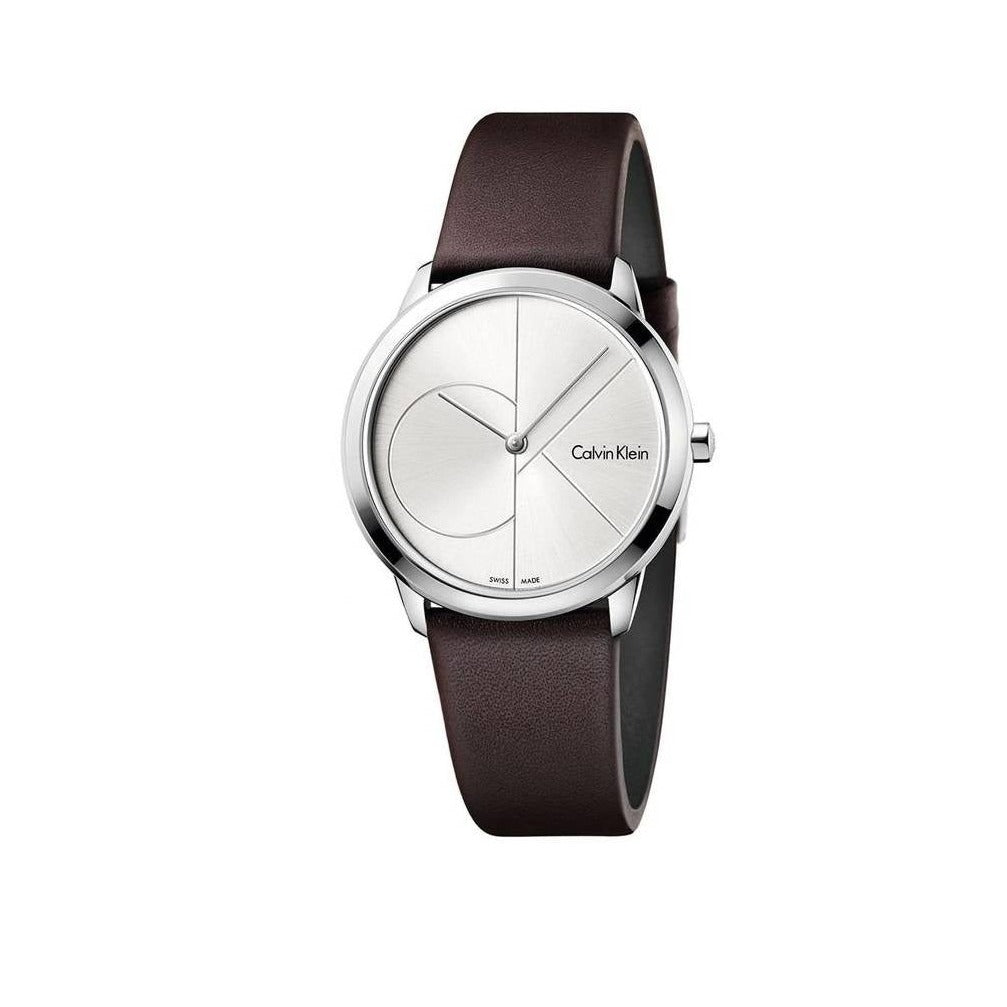Calvin Klein Minimal Silver Dial Brown Leather Strap Watch for Men - K3M221G6 Buy Now By Calvin Klein