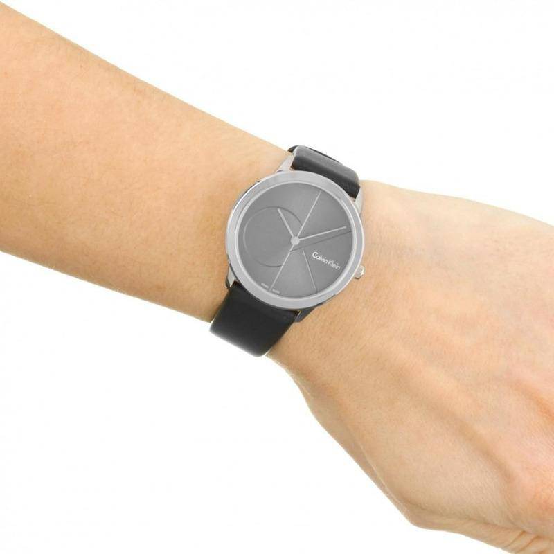 Calvin Klein Minimal Grey Dial Black Leather Strap Watch for Men - K3M221C3 Buy Now By Calvin Klein