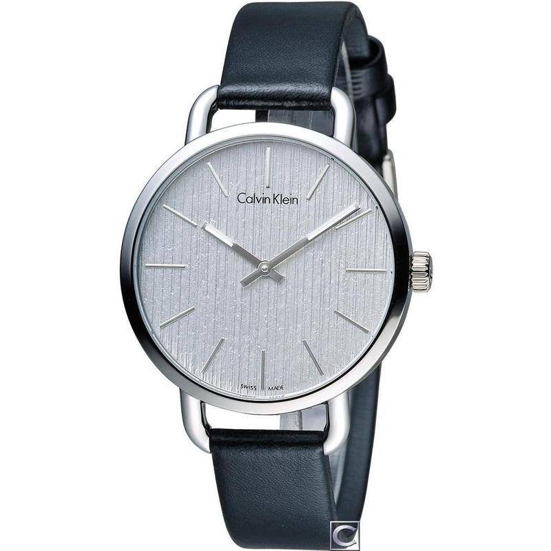 Calvin Klein Even Silver Black Leather Strap Watch for Women - K7B231C6 Buy Now By Calvin Klein