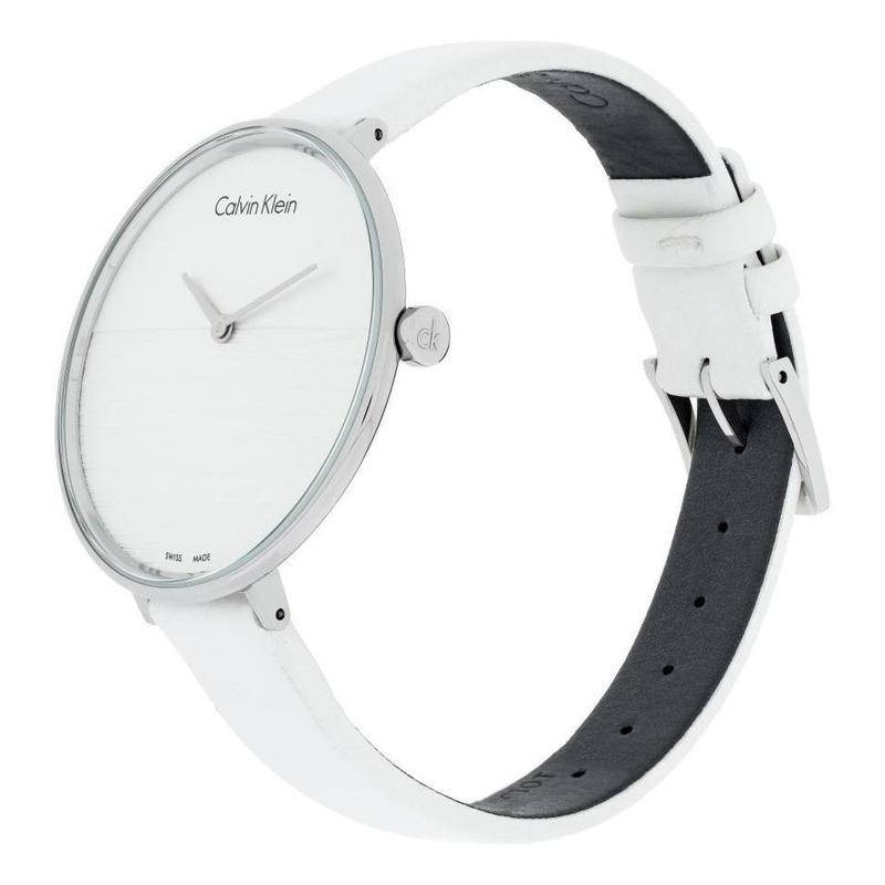 Calvin Klein Rise White Grey Dial White Leather Strap Watch for Women - K7A231L6 Buy Now By Calvin Klein