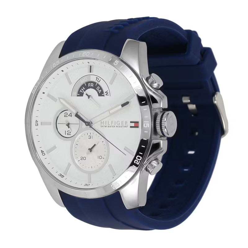 Tommy Hilfiger Decker Quartz White Dial Blue Rubber Strap Watch for Men - 1791349 Buy Now By Tommy Hilfiger