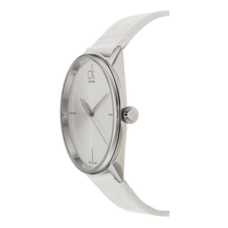 Calvin Klein Accent Silver Dial White Leather Strap Watch for Women - K2Y2Y1KW Buy Now By Calvin Klein