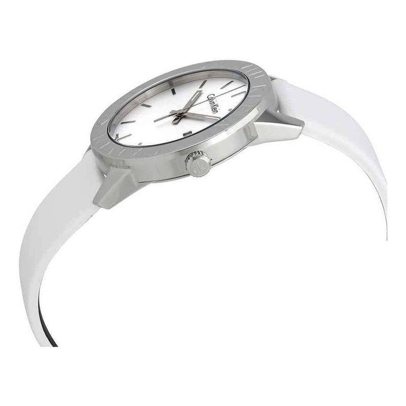 Calvin Klein Steady Silver Dial White Leather Strap Watch for Women - K7Q211L6 Buy Now By Calvin Klein