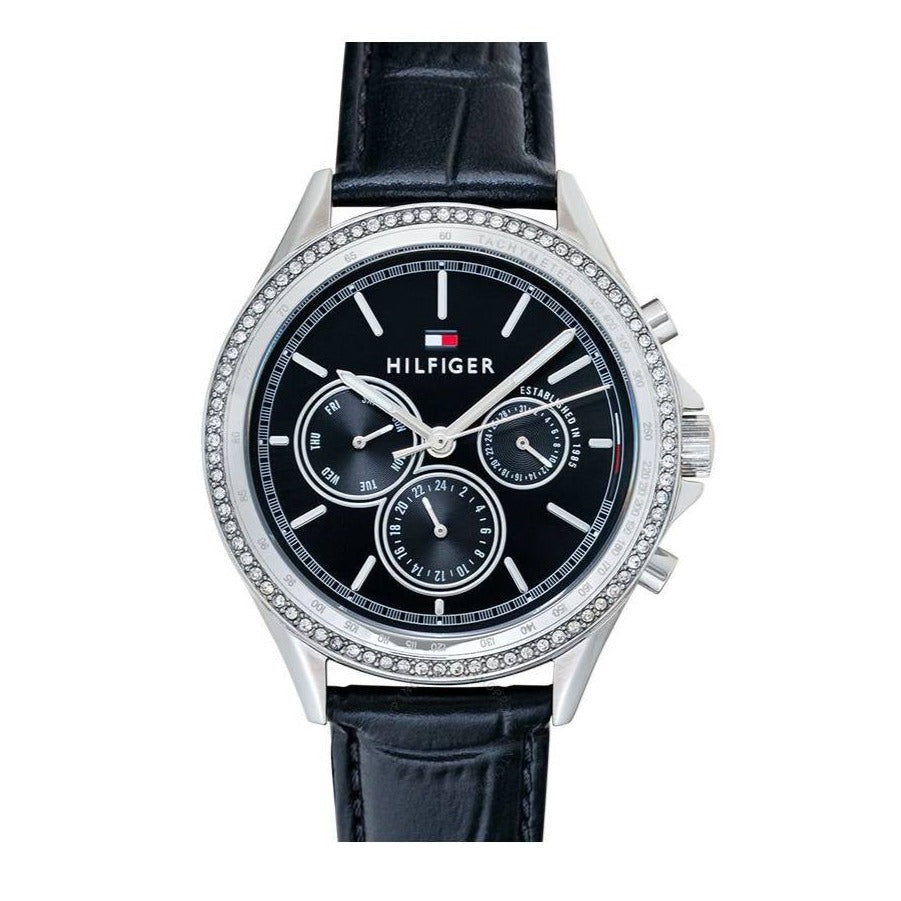 Tommy Hilfiger Ari Diamonds Black Dial Black Leather Strap Watch for Women - 1781981 Buy Now By Tommy Hilfiger