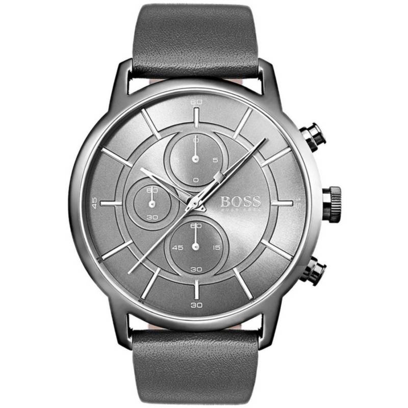 Hugo Boss Architectural Grey Dial Grey Leather Strap Watch for Men - 1513570 Buy Now By Hugo Boss