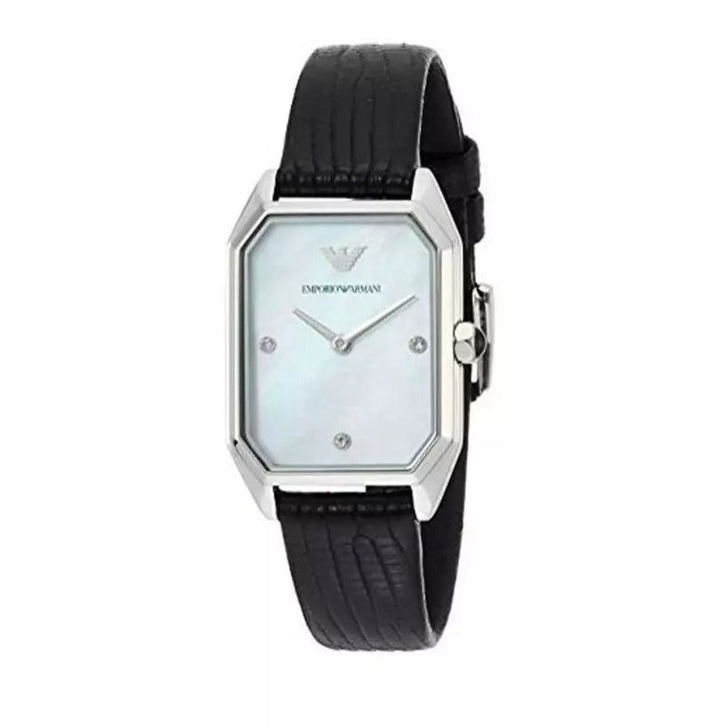 Emporio Armani Gioia Analog Mother of Pearl Dial Black Leather Strap Watch For Women - AR11148 Buy Now By Emporio Armani