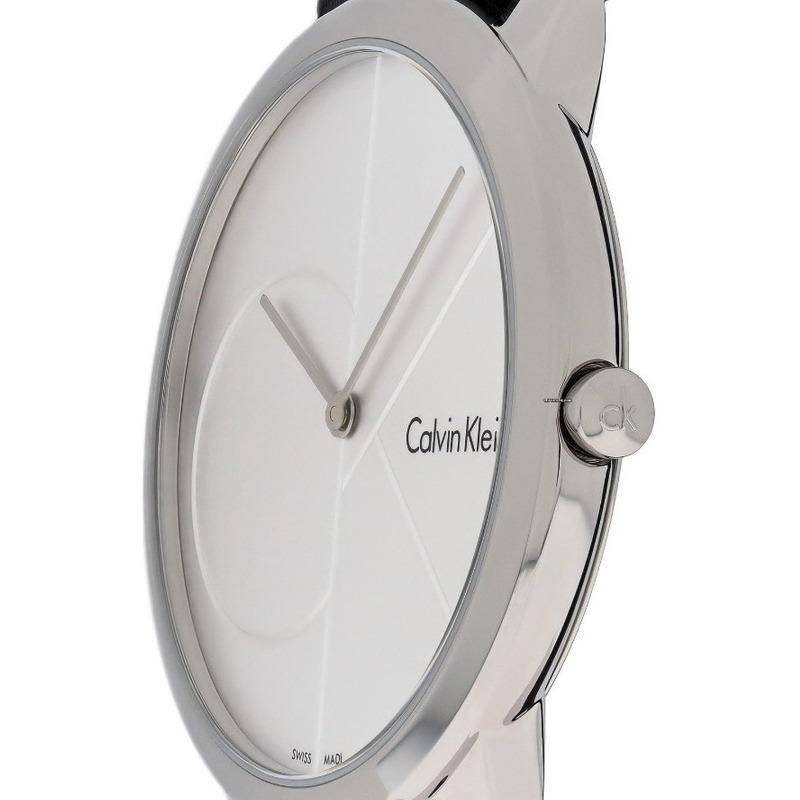 Calvin Klein Minimal Silver Dial Black Leather Strap Watch for Men - K3M211CY Buy Now By Calvin Klein