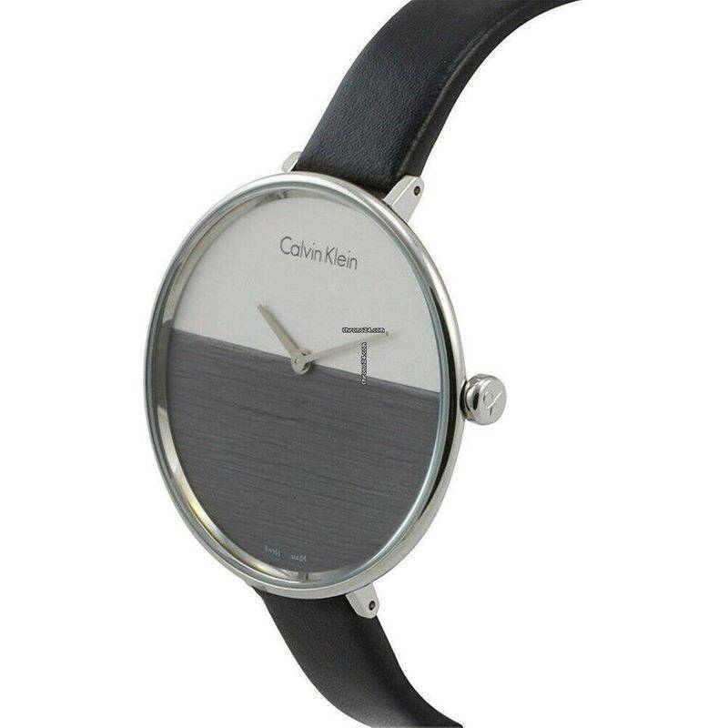 Calvin Klein Rise White Grey Dial Black Leather Strap Watch for Women - K7A231C3 Buy Now By Calvin Klein