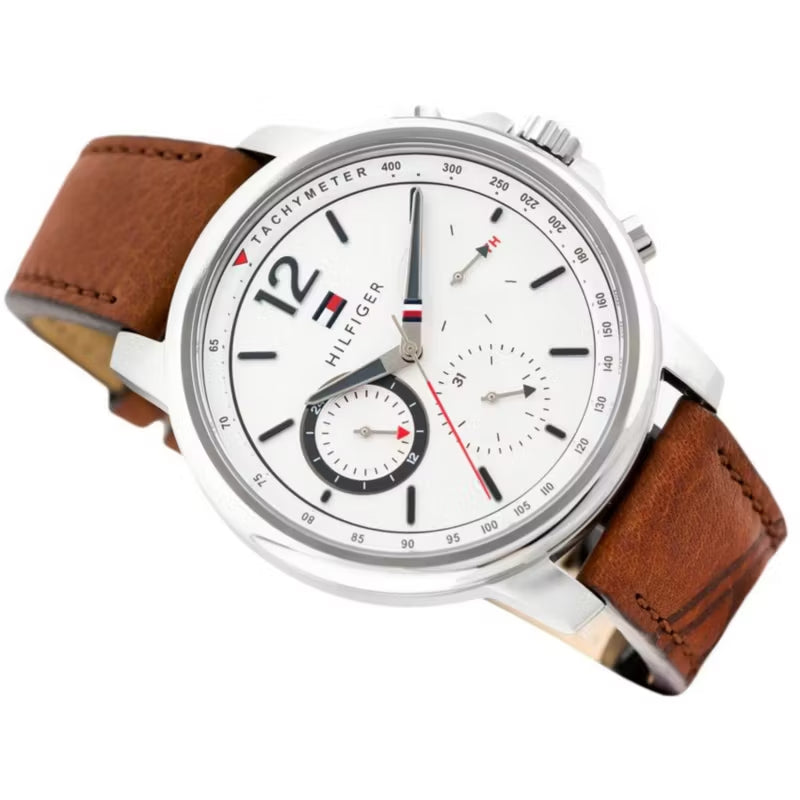Tommy Hilfiger Landon Chronograph White Dial Brown Leather Strap Watch for Men - 1791531 Buy Now By Tommy Hilfiger