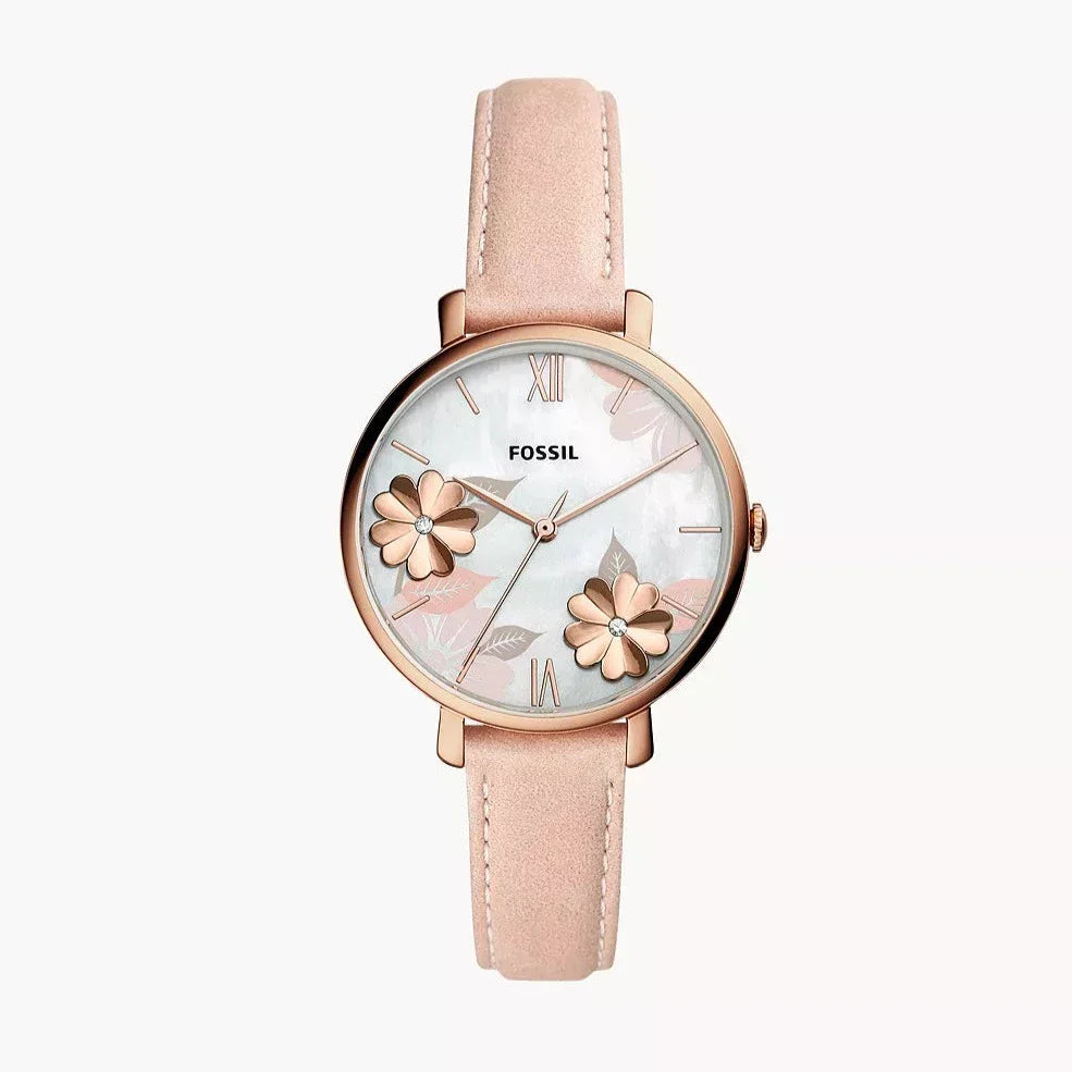 Fossil Jacqueline Three Hand Mother of Pearl Dial Pink Leather Strap Watch for Women - ES4671 Buy Now By Fossil