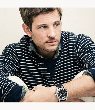 Fossil Nate Chronograph Black Dial Black Leather Strap Watch for Men - JR1436 Buy Now By Fossil