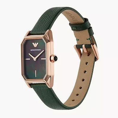 Emporio Armani Gioia Analog Black Mother of Pearl Dial Green Leather Strap Watch For Women - AR11149 Buy Now By Emporio Armani