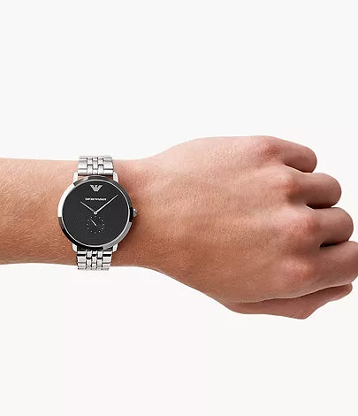 Emporio Armani Classic Quartz Black Dial Silver Steel Strap Watch For Men - AR11161