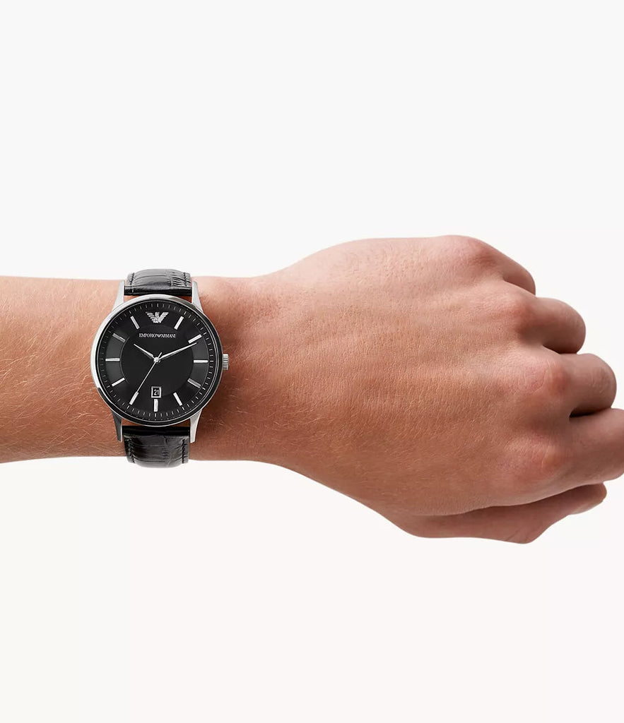 Emporio Armani Renato Analog Black Dial Black Leather Strap Watch For Men - AR11186 Buy Now By Emporio Armani