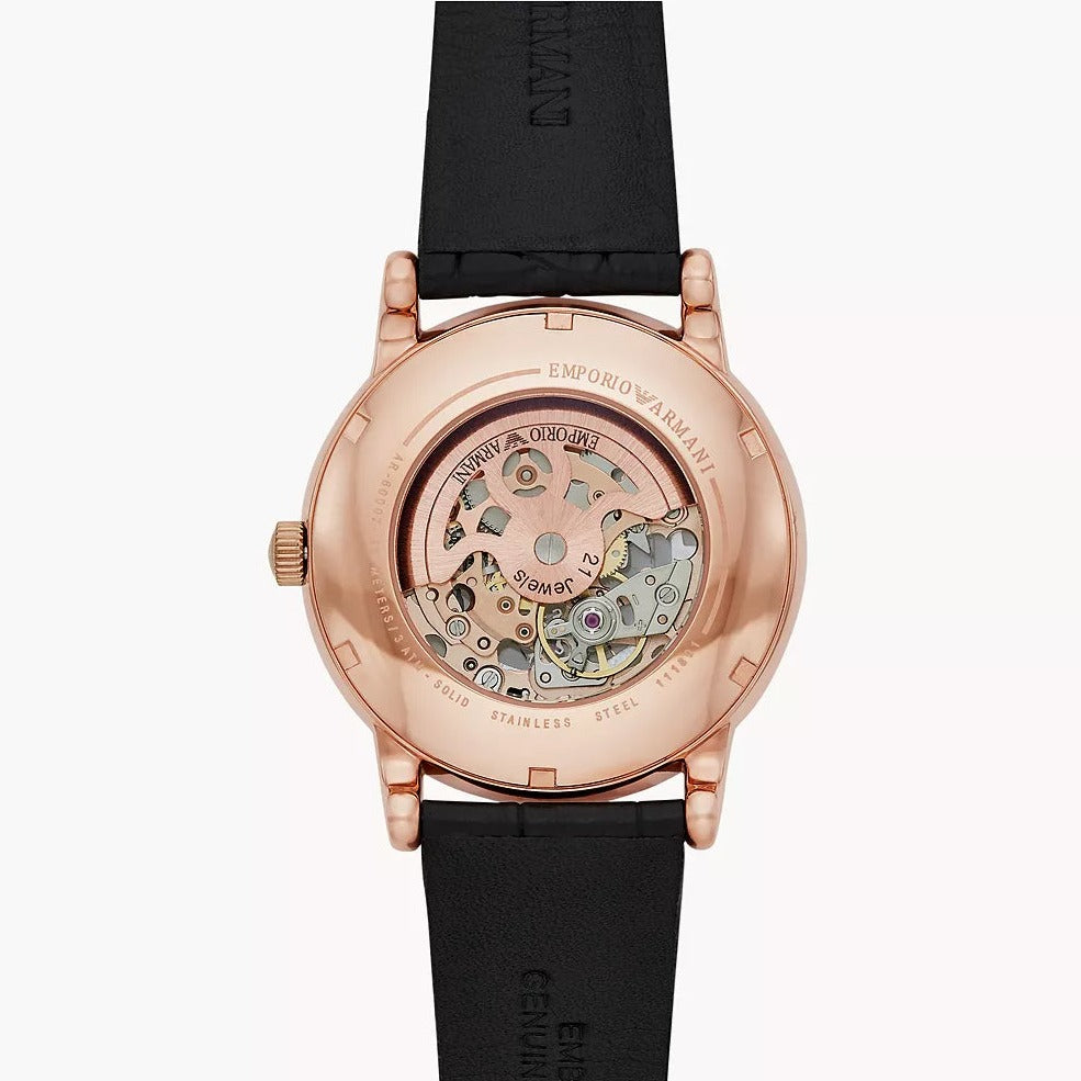 Emporio Armani Luigi Skeleton Silver Dial Black Leather Strap Watch For Men - AR60007 Buy Now By Emporio Armani