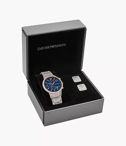 Emporio Armani Renato Chronograph Blue Dial Two Tone Steel Strap Watch For Men - AR80025 Buy Now By Emporio Armani