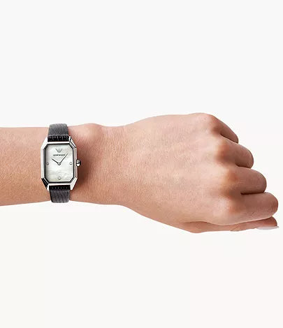 Emporio Armani Gioia Analog Mother of Pearl Dial Black Leather Strap Watch For Women - AR11148 Buy Now By Emporio Armani