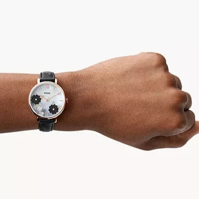 Fossil Jacqueline Mother of Pearl Dial Black Leather Strap Watch for Women - ES4535 Buy Now By Fossil