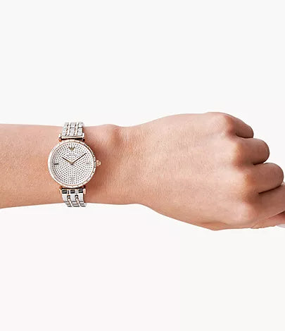 Emporio Armani Gianni T-Bar Silver Dial Two Tone Steel Strap Watch For Women - AR11293 Buy Now By Emporio Armani