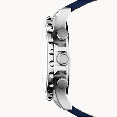 Fossil Nate Chronograph White Dial Blue Leather Strap Watch for Men - JR1480 Buy Now By Fossil