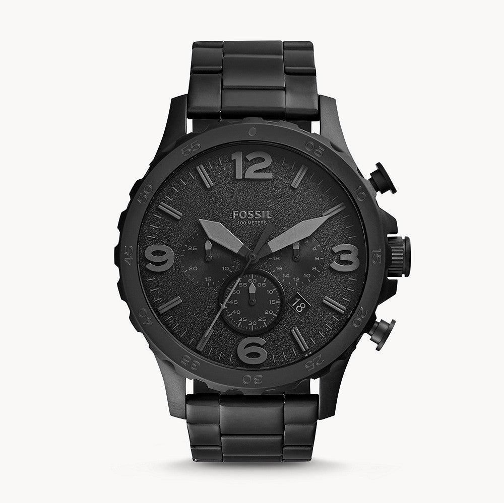 Fossil Nate Chronograph Black Dial Black Steel Strap Watch for Men - JR1401 Buy Now By Fossil