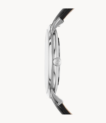 Fossil The Minimalist Carbon Series Black Dial Black Leather Strap Watch for Men - FS5497 Buy Now By Fossil