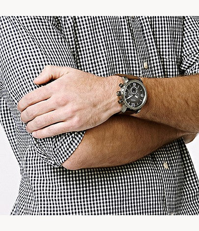 Fossil Nate Chronograph Grey Dial Brown Leather Strap Watch for Men - JR1424 Buy Now By Fossil
