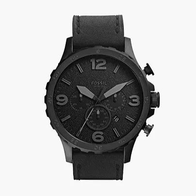 Fossil Nate Chronograph Black Dial Black Leather Strap Watch for Men - JR1354 Buy Now By Fossil