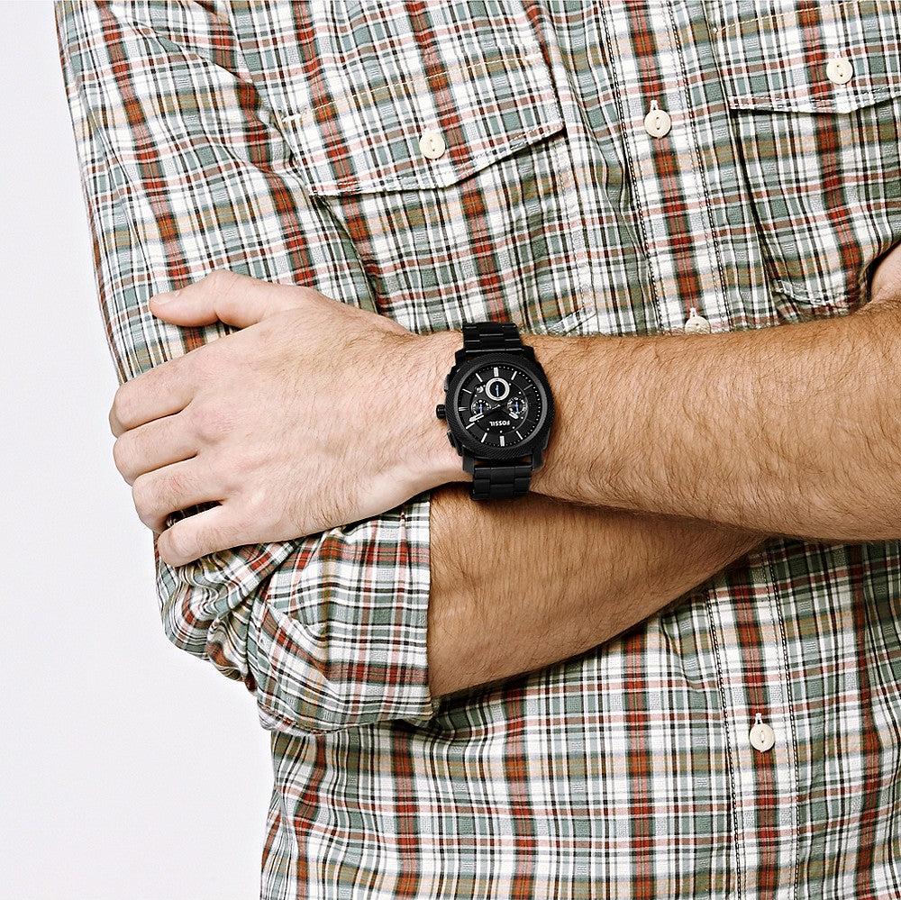 Fossil Machine Chronograph Black Dial Black Steel Strap Watch for Men - FS4552 Buy Now By Fossil