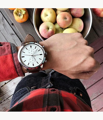 Fossil Townsman Chronograph White Dial Brown Leather Strap Watch for Men - FS5350 Buy Now By Fossil