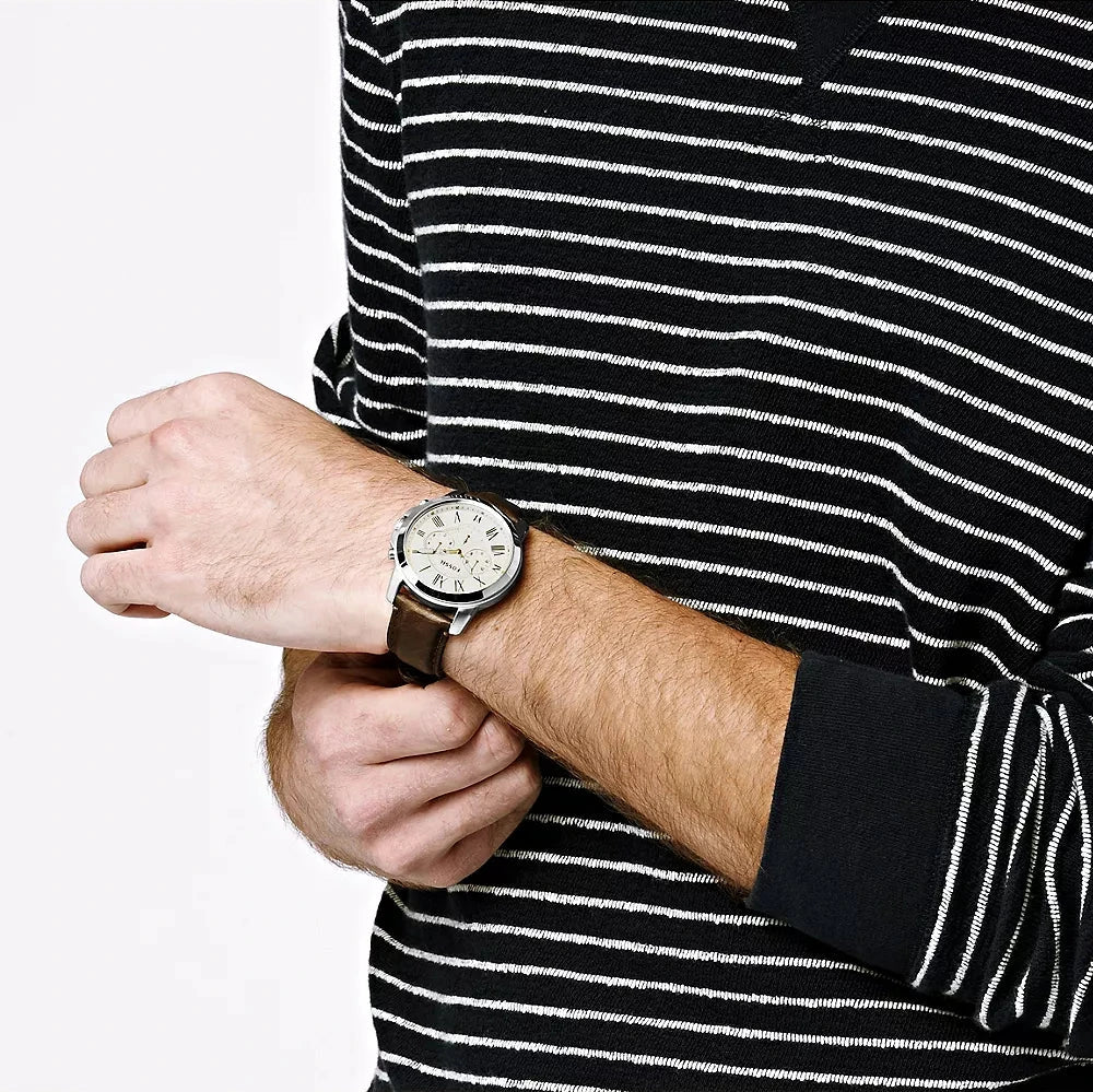 Fossil Grant Chronograph White Dial Brown Leather Strap Watch for Men - FS4735 Buy Now By Fossil