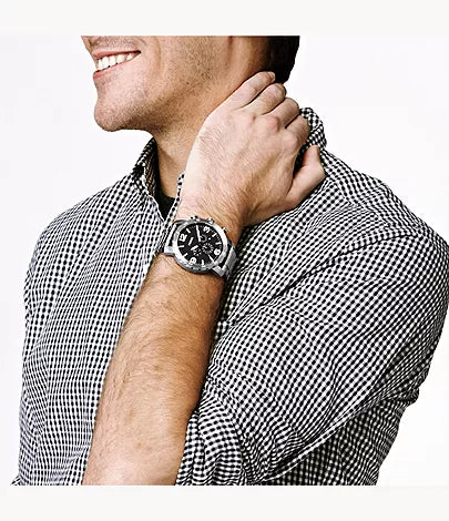 Fossil Nate Chronograph Black Dial Silver Steel Strap Watch for Men - JR1353 Buy Now By Fossil