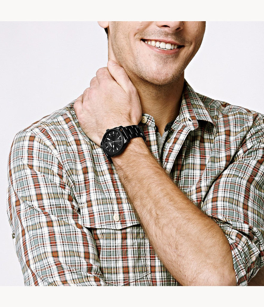 Fossil Machine Black Dial Black Steel Strap Watch for Men - FS4775 Buy Now By Fossil