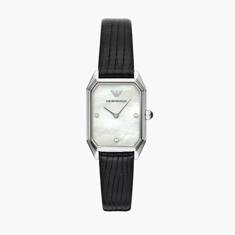 Emporio Armani Gioia Analog Mother of Pearl Dial Black Leather Strap Watch For Women - AR11148 Buy Now By Emporio Armani