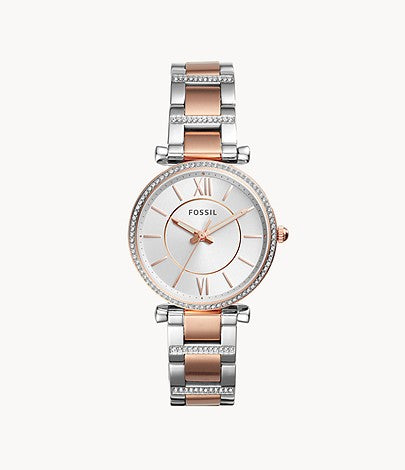 Fossil Carlie Silver Dial Two Tone Steel Strap Watch for Women - ES4342 Buy Now By Fossil