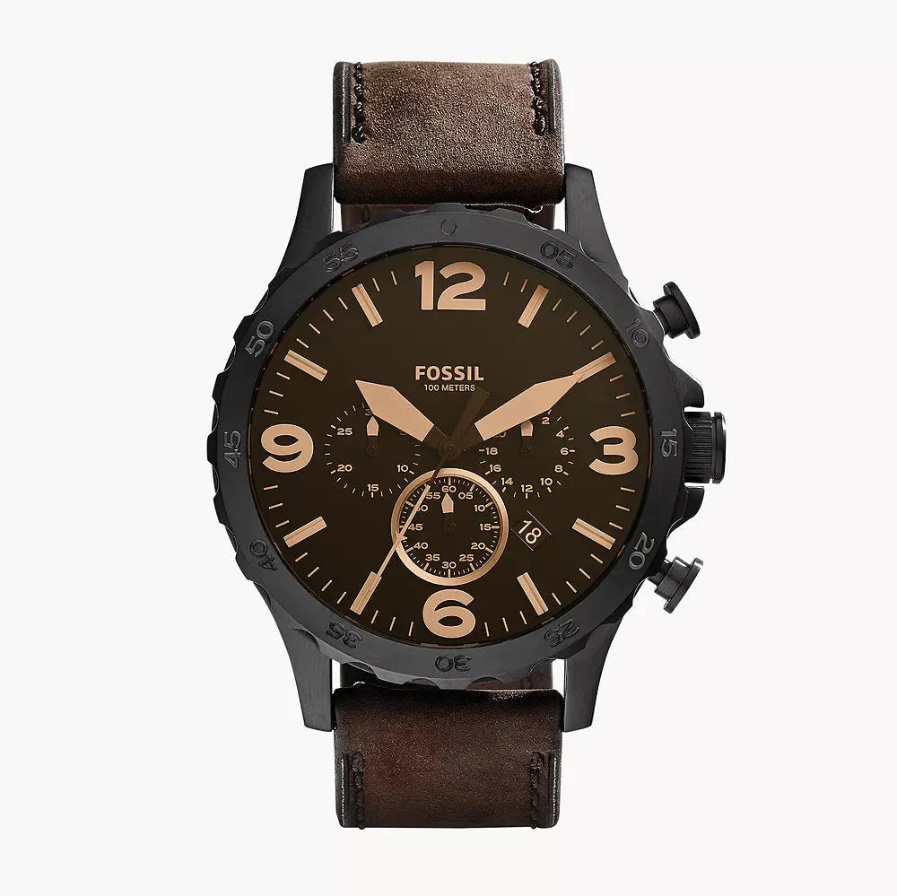 Fossil Nate Chronograph Brown Dial Brown Leather Strap Watch for Men - JR1487 Buy Now By Fossil