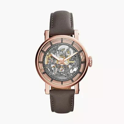 Fossil Boyfriend Automatic Skeleton Grey Dial Grey Leather Strap Watch for Women - ME3089 Buy Now By Fossil
