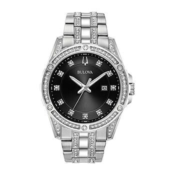 Bulova Crystal Collection Black Dial Silver Steel Strap Watch for Men - 96K104 Buy Now By Bulova