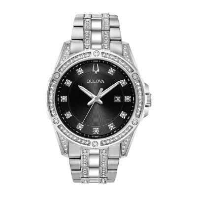 Bulova Crystal Collection Black Dial Silver Steel Strap Watch for Men - 96K104 Buy Now By Bulova