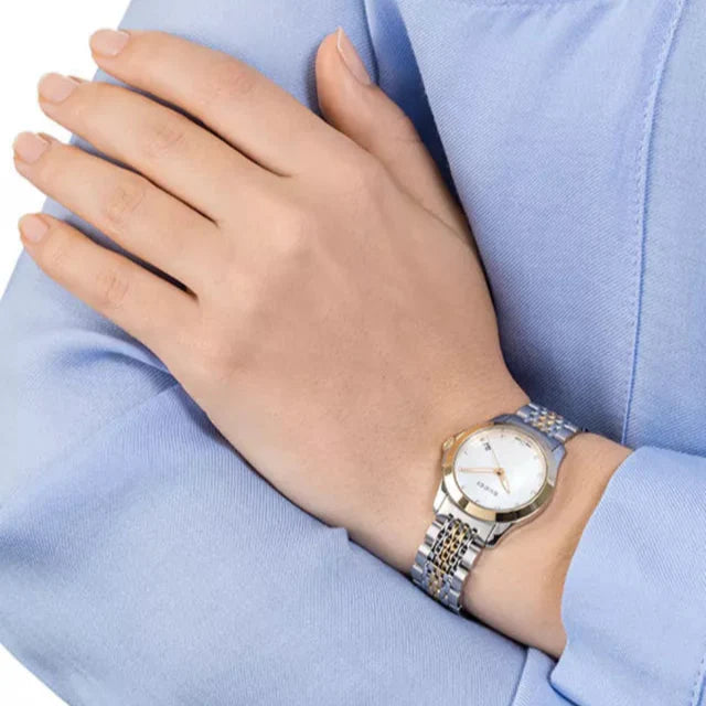 Gucci G Timeless Diamonds Mother of Pearl Dial Two Tone Mesh Bracelet Watch for Women - YA126513 Buy Now By Gucci