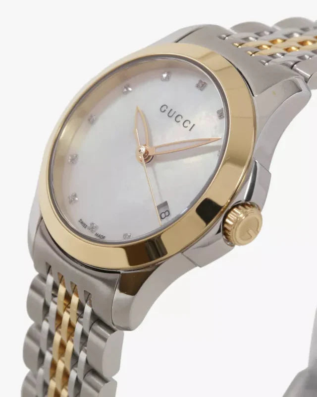 Gucci G Timeless Diamonds Mother of Pearl Dial Two Tone Mesh Bracelet Watch for Women - YA126513 Buy Now By Gucci