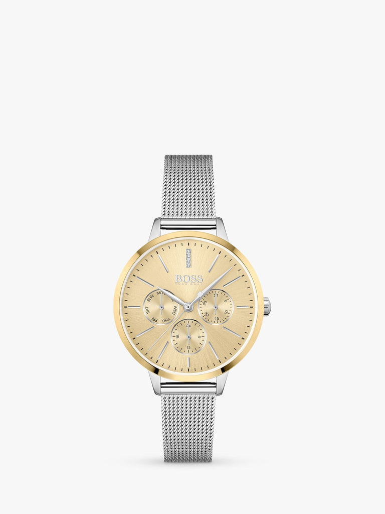 Hugo Boss Symphony Gold Dial Silver Mesh Bracelet Watch for Women - 1502600 Buy Now By Hugo Boss