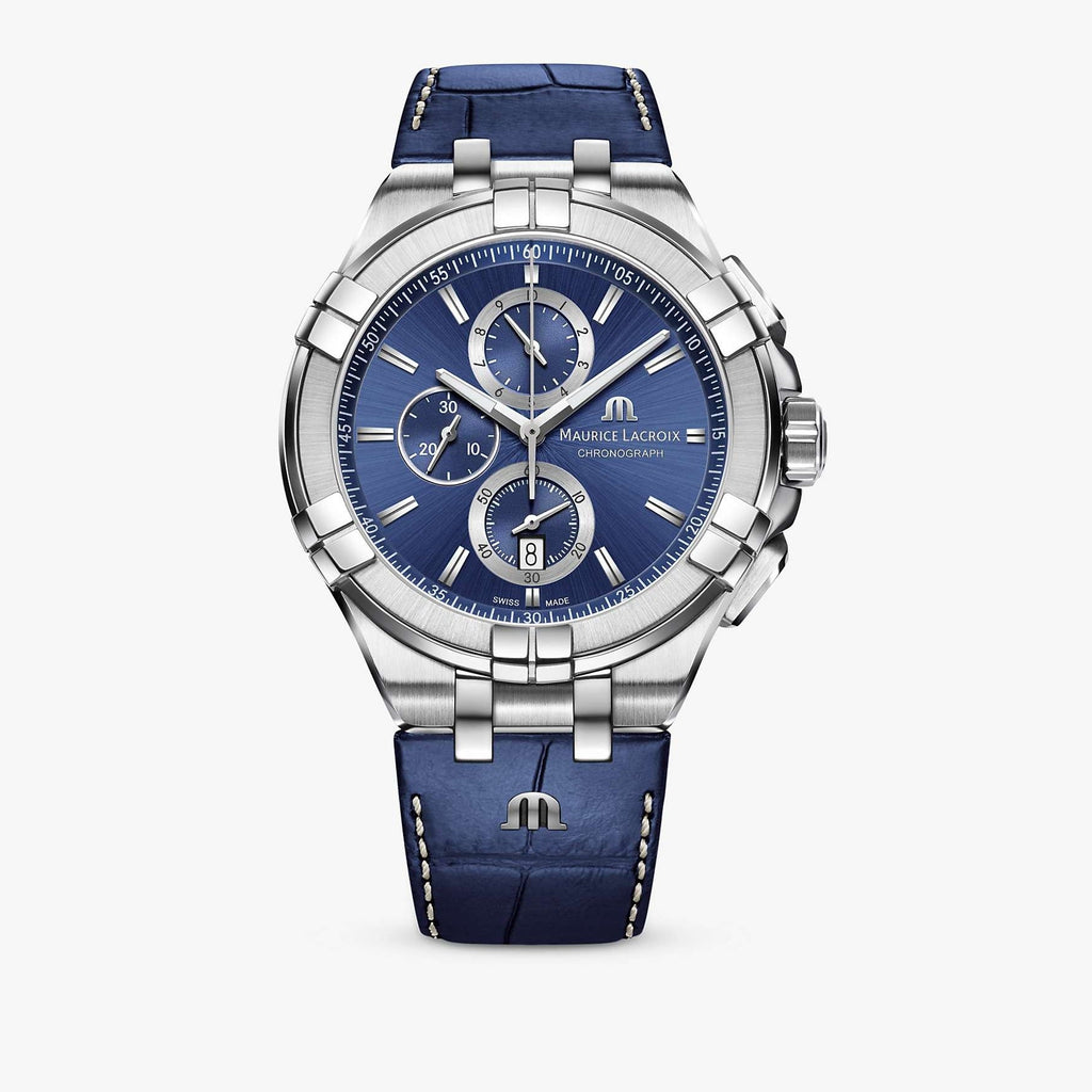 Maurice Lacroix Aikon Chronograph Blue Dial Blue Leather Strap Watch for Men - AI1018-SS001-430-1 Buy Now By Maurice Lacroix