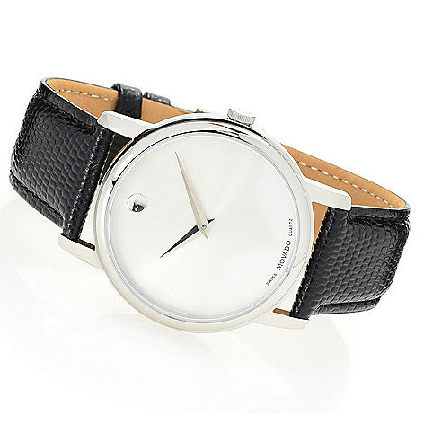 Movado Museum Quartz Silver Dial Black Leather Strap Watch For Men - 2100001 Buy Now By Movado