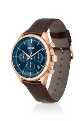 Hugo Boss Grand Prix Blue Dial Brown Leather Strap Watch for Men - 1513604 Buy Now By Hugo Boss