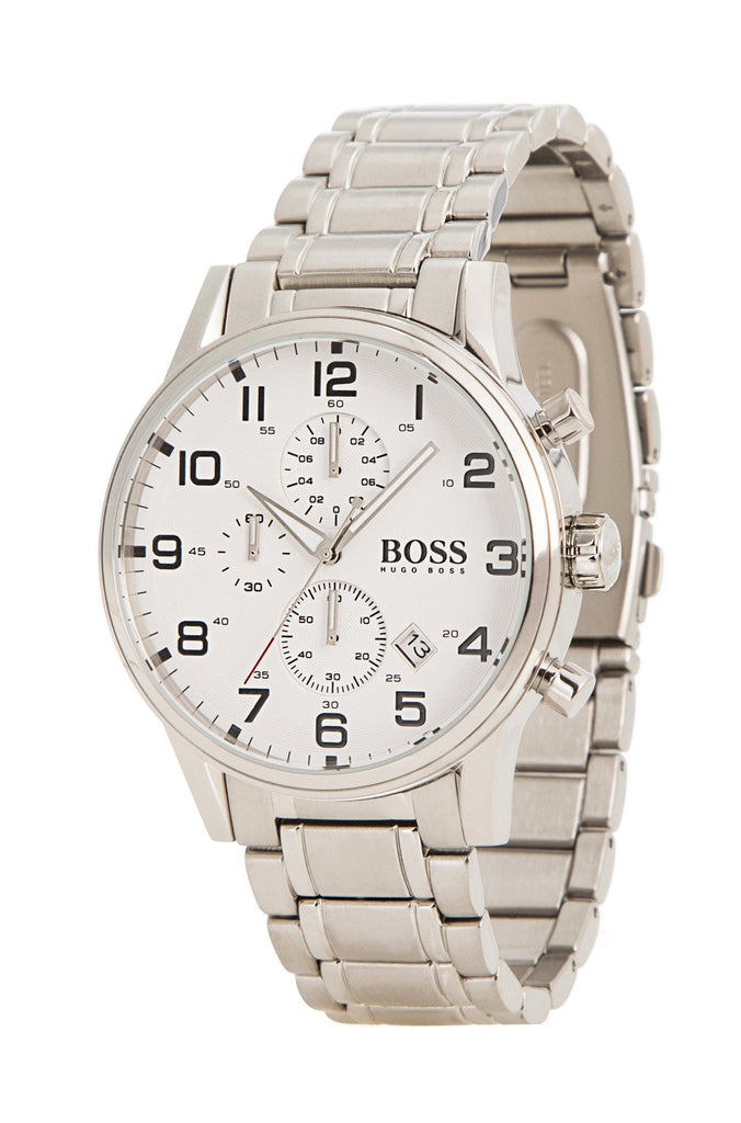 Hugo Boss Aeroliner Chronograph White Dial Silver Steel Strap Watch for Men - 1513182 Buy Now By Hugo Boss