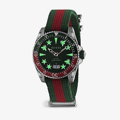 Gucci Dive Quartz Green Dial Two Tone NATO Strap Watch For Men - YA136339 Buy Now By Gucci